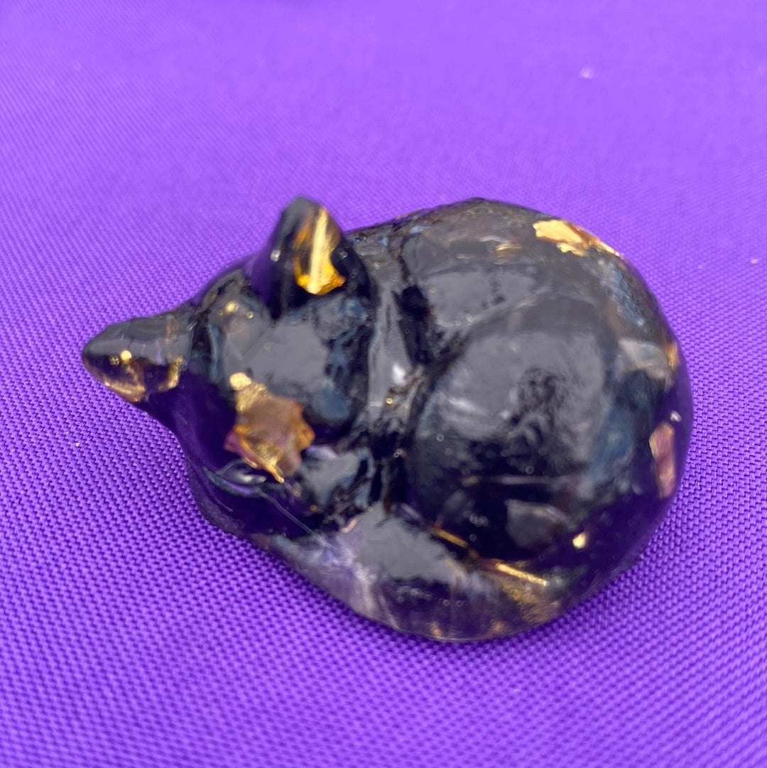 Gemstone Embedded Resin Sleeping Cat