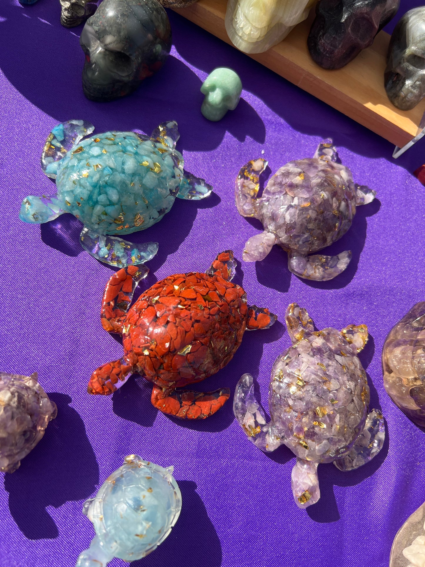 Genuine Gemstone Embedded 3” Resin Turtle