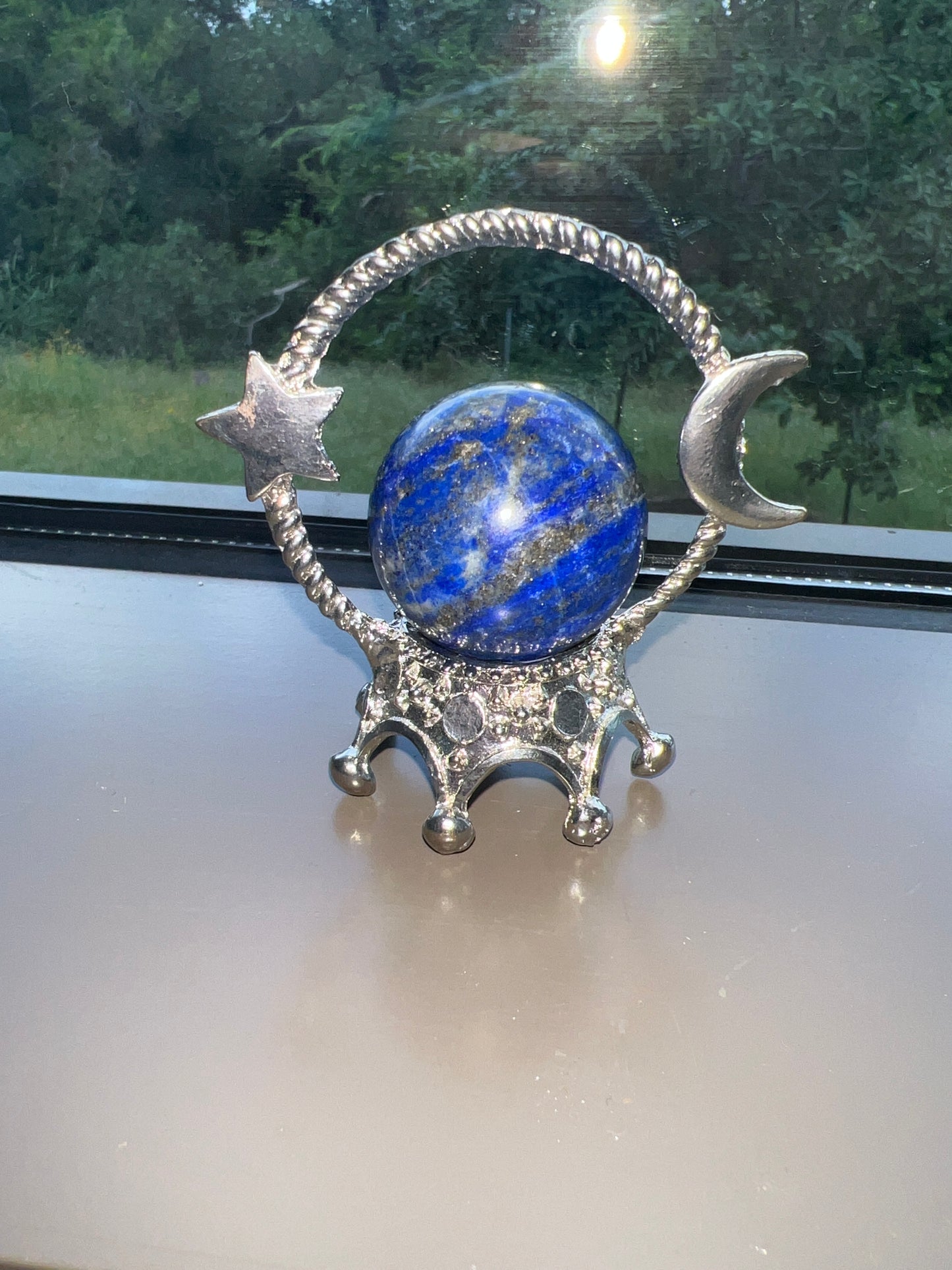 Silver Star & Moon Circle Sphere Holder