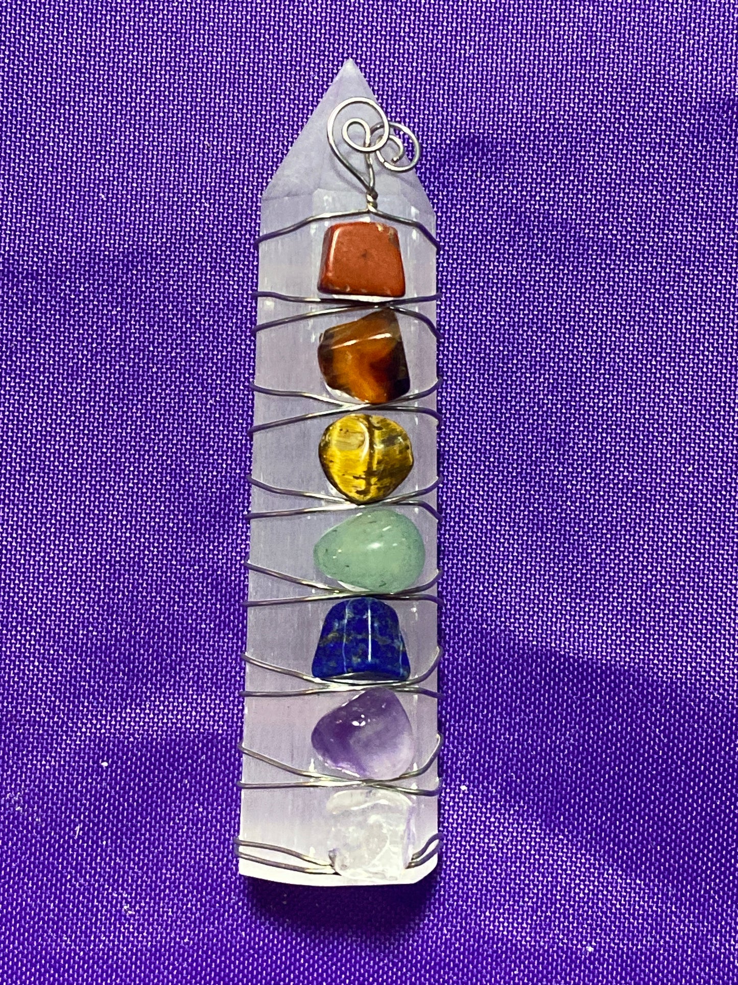 Selenite Chakra 3” Hexagonal Tower