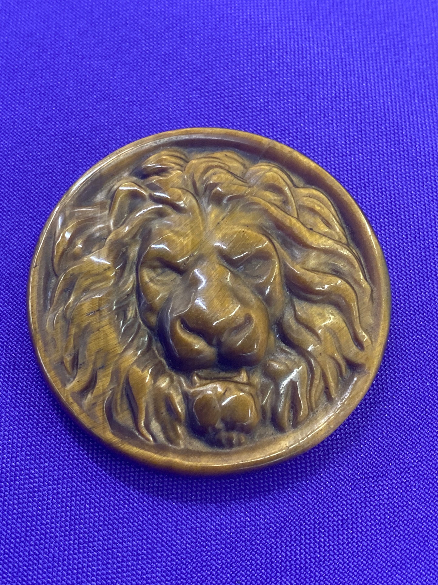 Tiger’s Eye Lion Coin Gemstone Carving