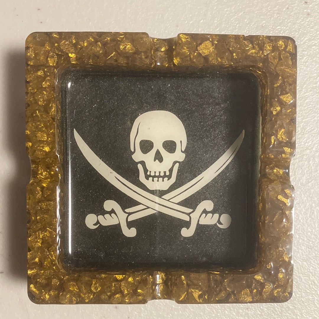 Jolly Roger Pirate with Faux Gold Nuggets Handmade Resin Ashtray