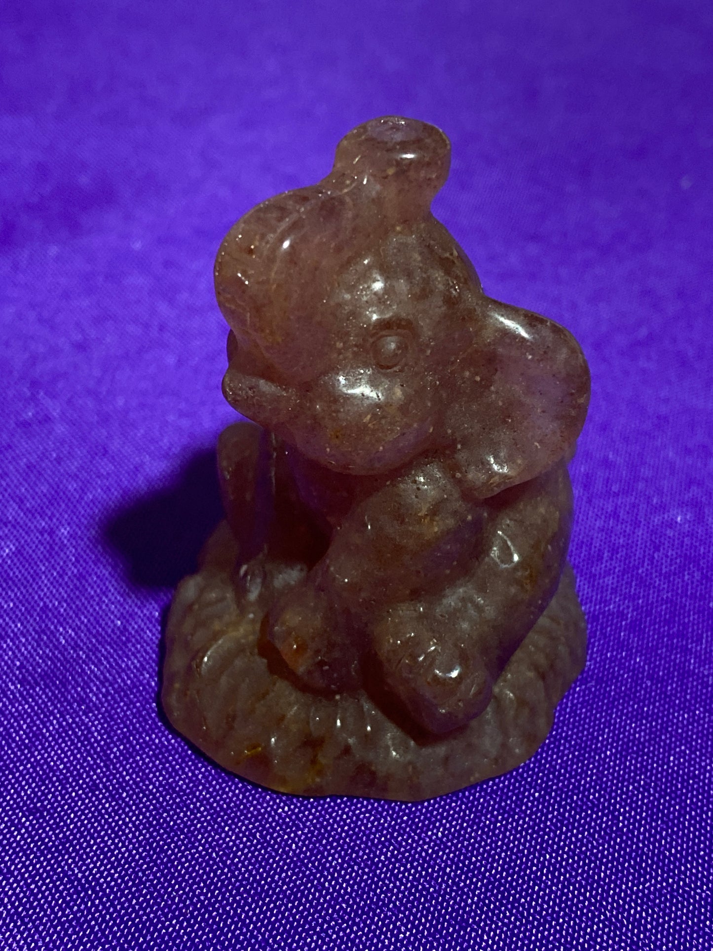 Strawberry Quartz Sitting Elephant Carving