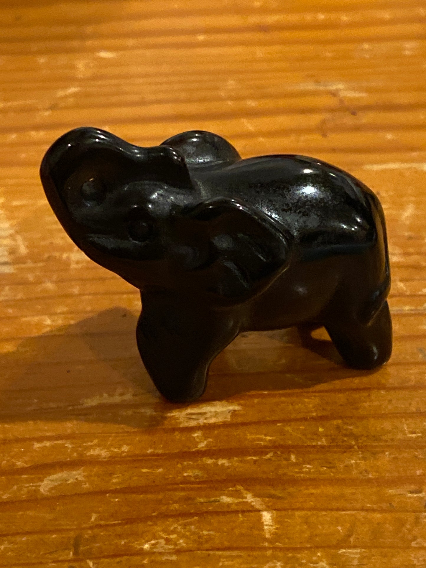 Black Onsisiam Standing Elephant Genuine Gemstone Crystal Carving
