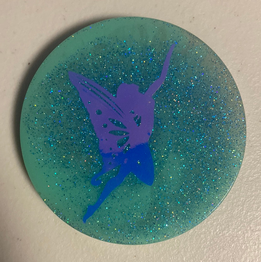 Round Iridescent Fairy Coasters - Handmade with Resin & Cork