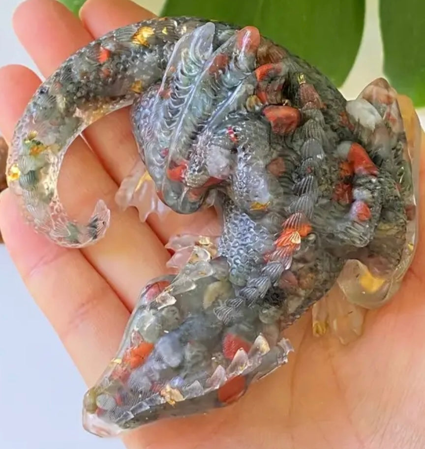 Genuine Gemstone Embedded Resin Dragon