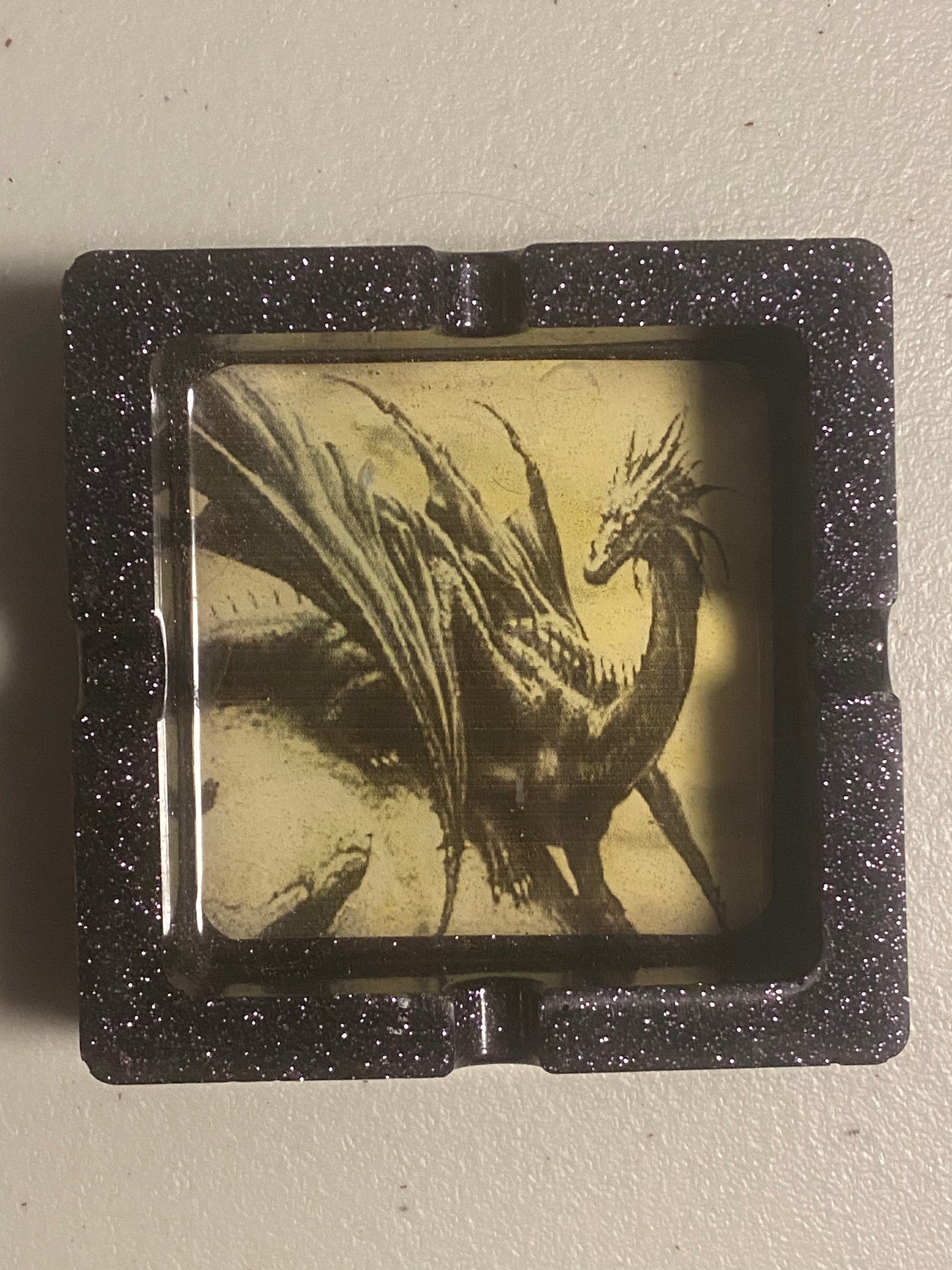 Dragon on Black Glitter Handmade Resin Ashtray