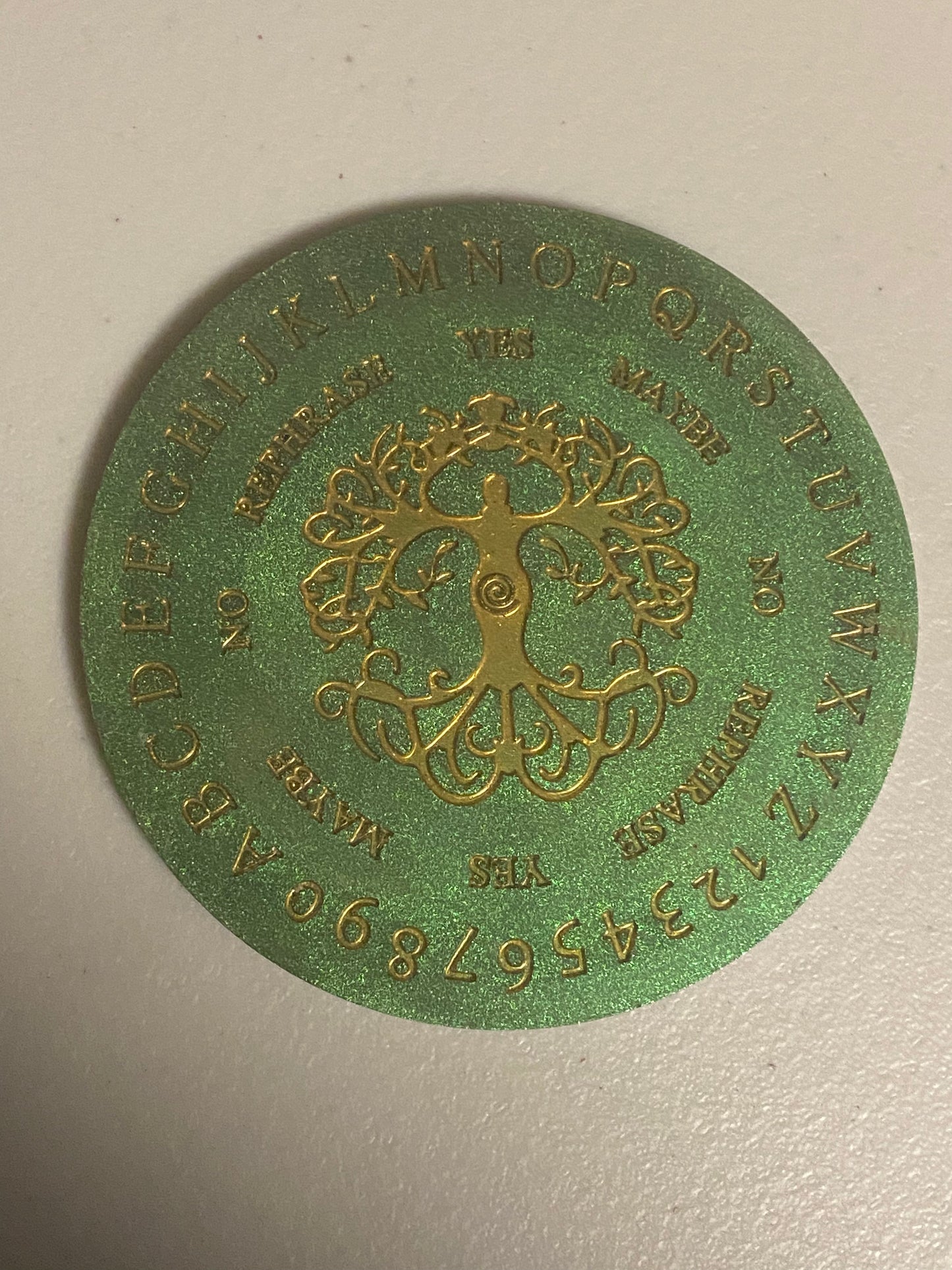 Green & Gold Tree of Life Handmade Resin Small Pendulum Board