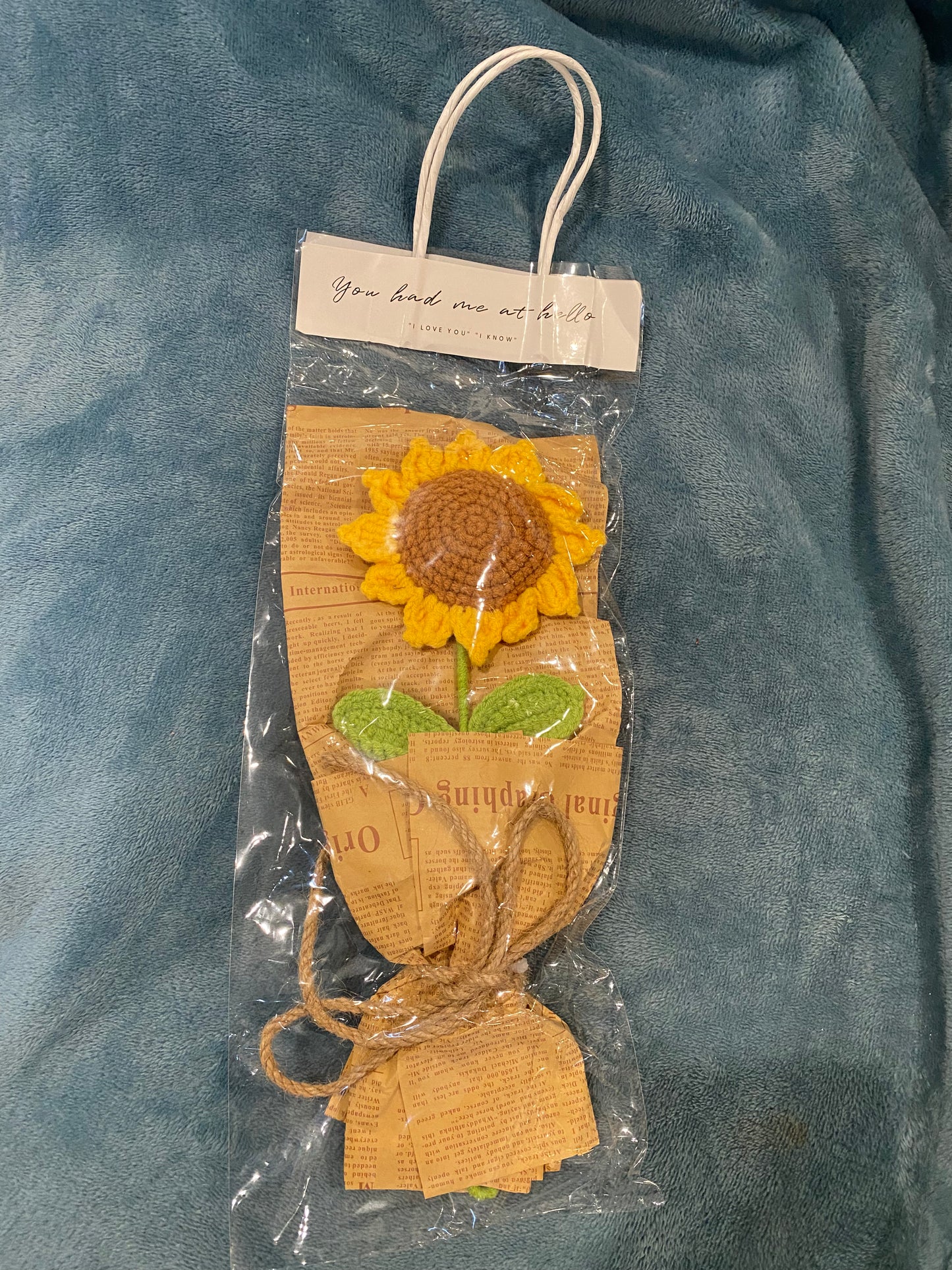 Crochet Sunflower in flower wrapping
