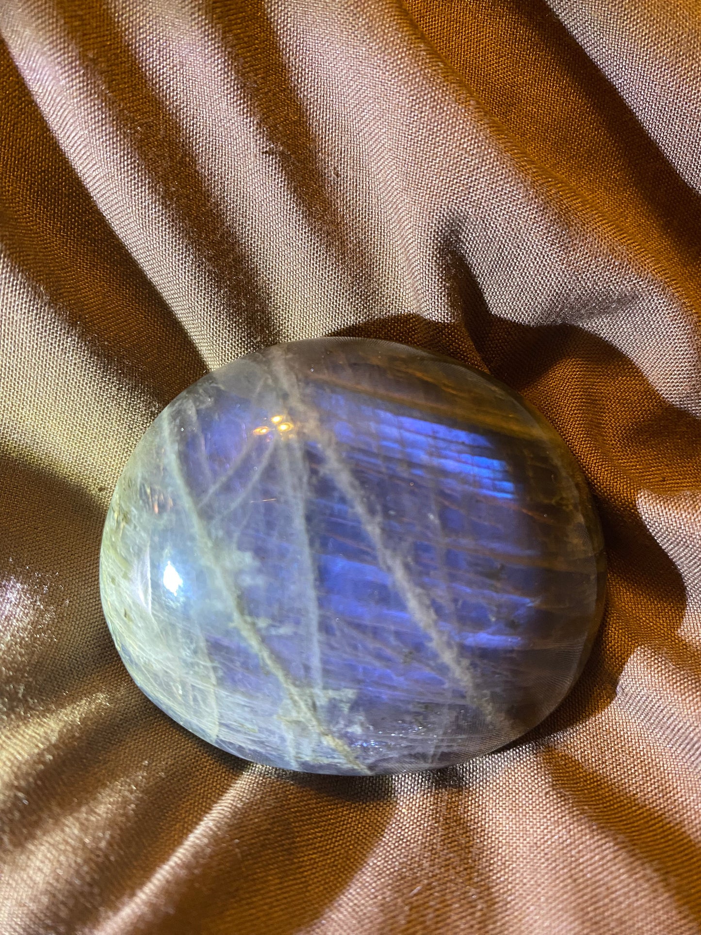 Purple Flash Labradorite Palm Stone 2