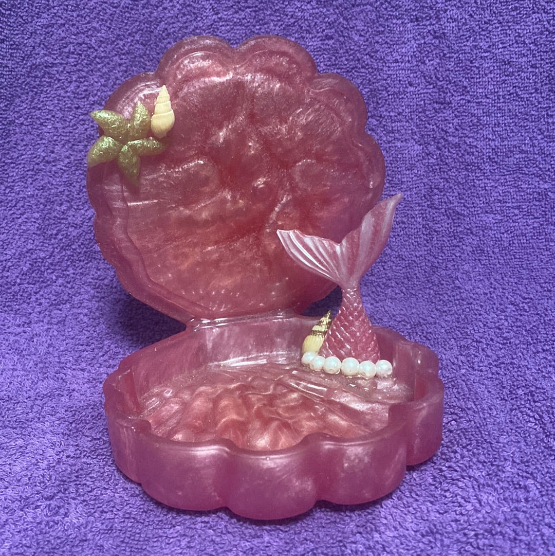 Open Clam Shell Mermaid Handmade Resin Jewelry Display