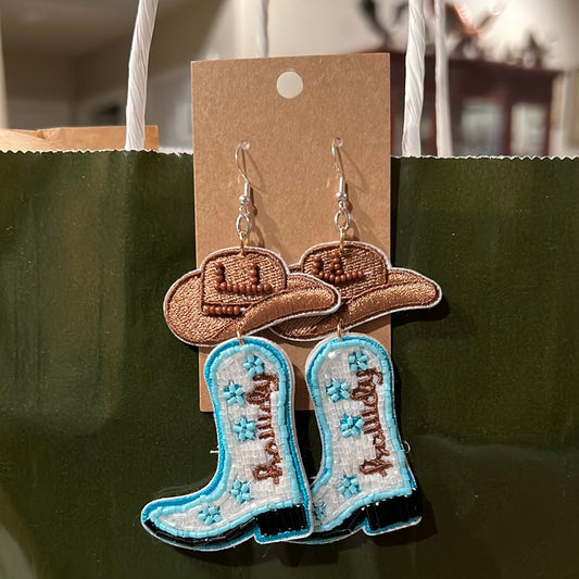 Howdy Beaded Cowboy Hat and Boot Sterling Silver Earrings