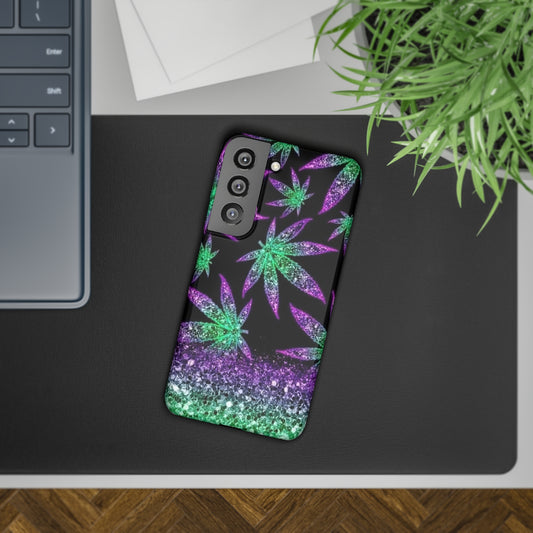 Marijuana Weed Leaf Glitter Slim Phone Case - Samsung