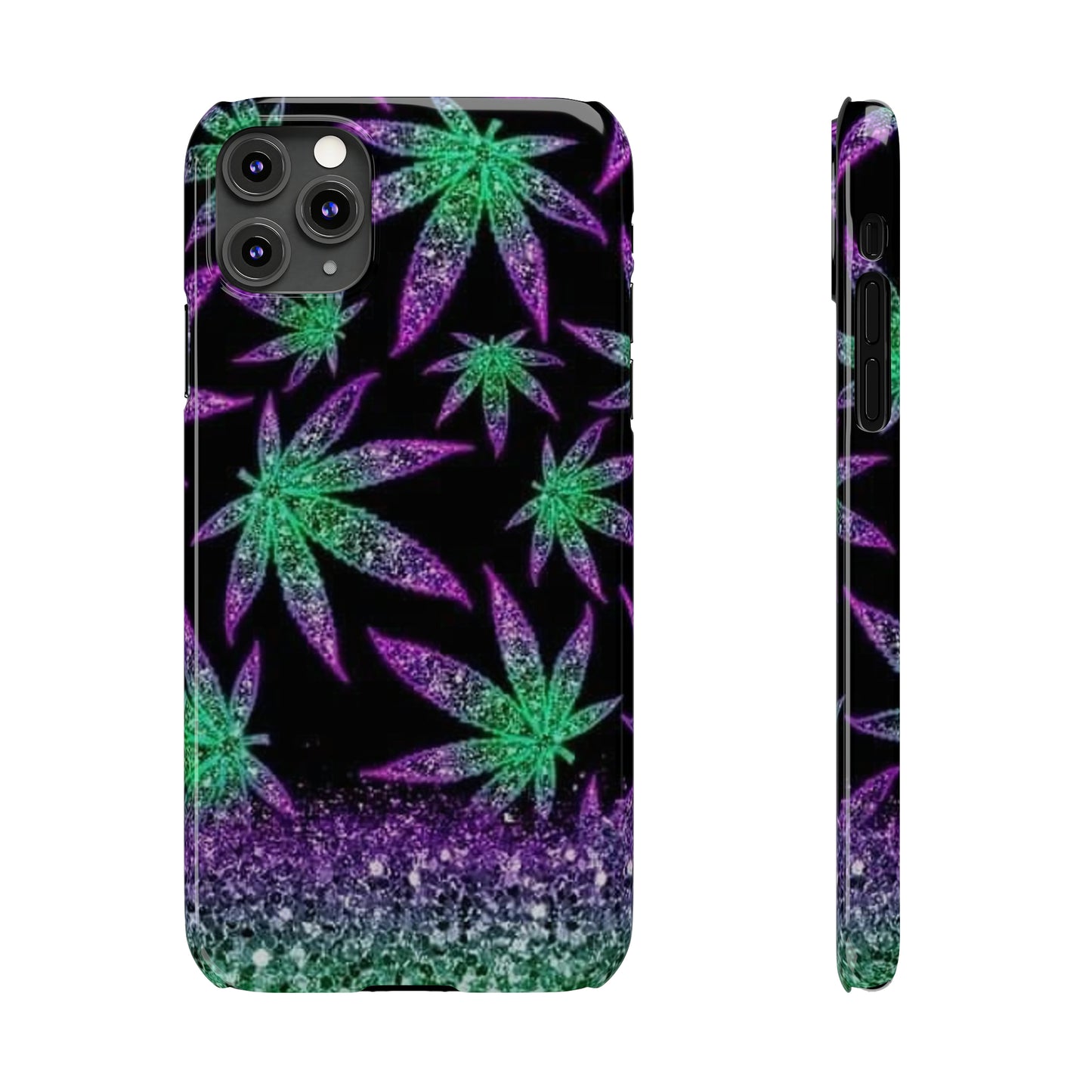 Marijuana Weed Leaf Glitter Slim Phone Case