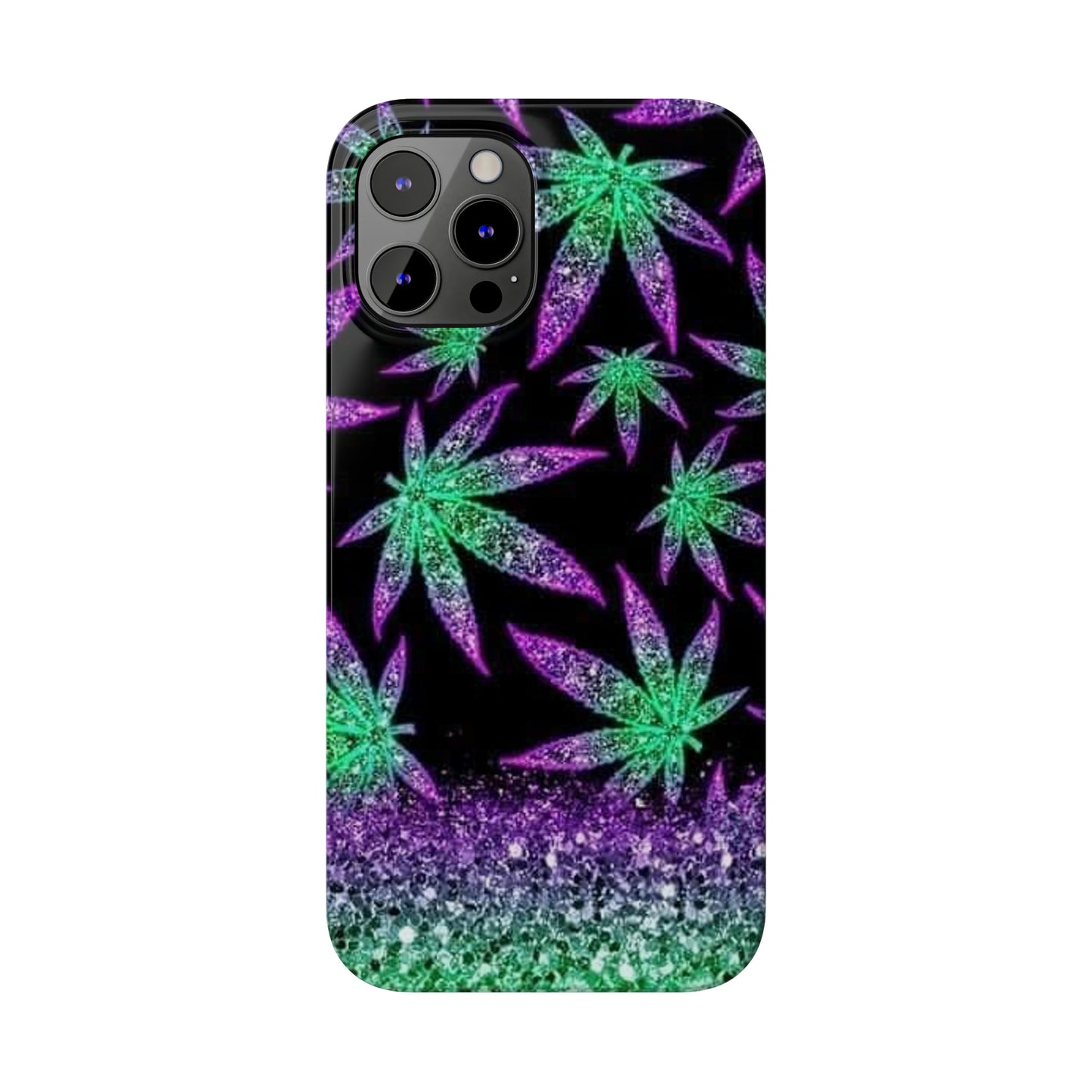 Marijuana Weed Leaf Glitter Slim Phone Case