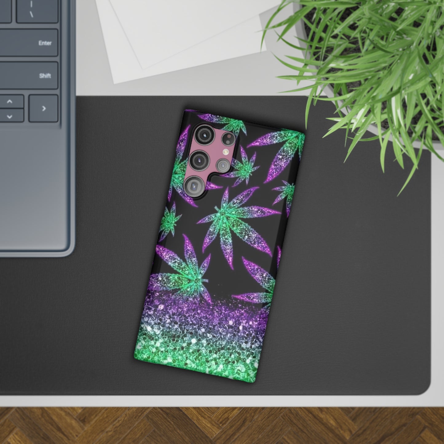 Marijuana Weed Leaf Glitter Slim Phone Case - Samsung