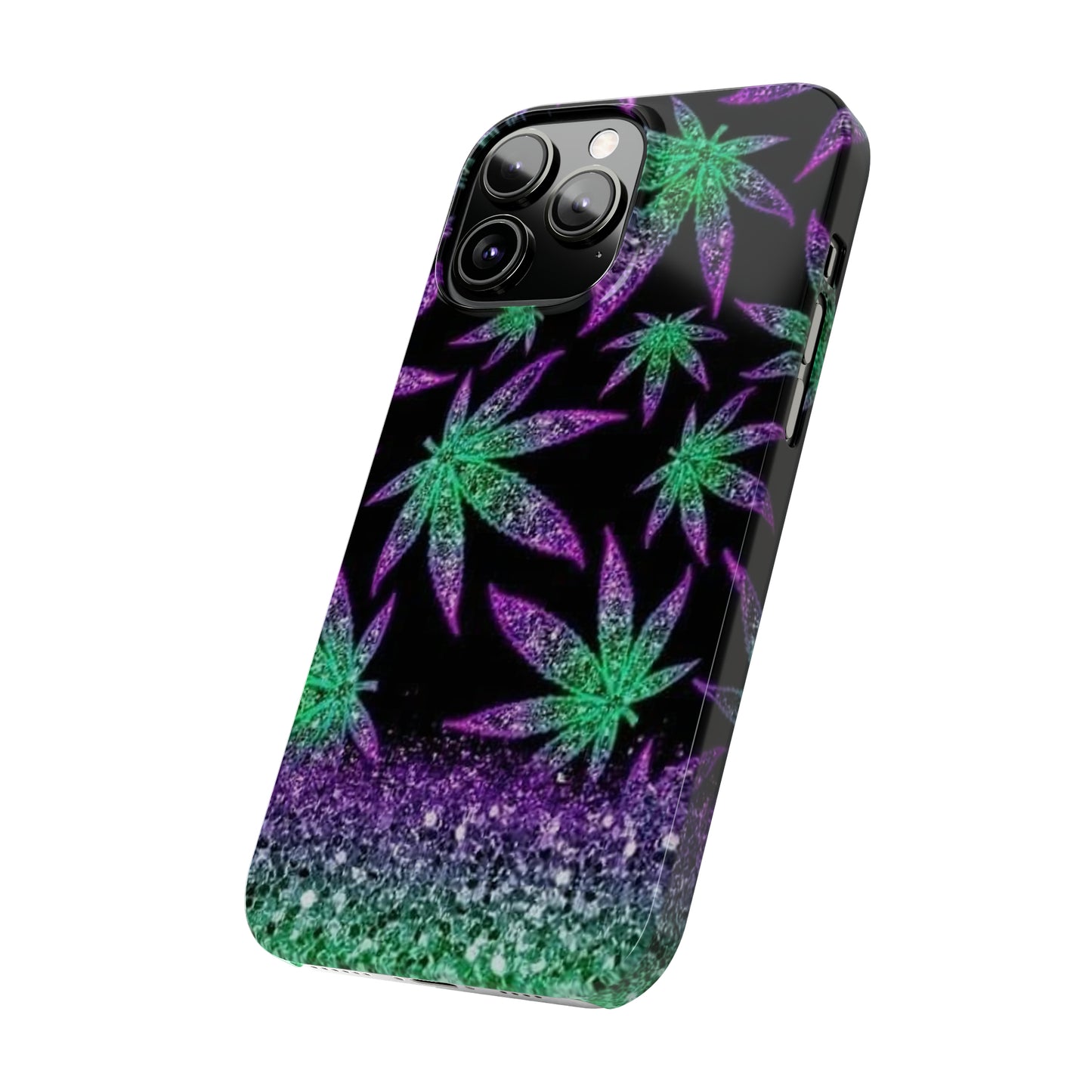 Marijuana Weed Leaf Glitter Slim Phone Case