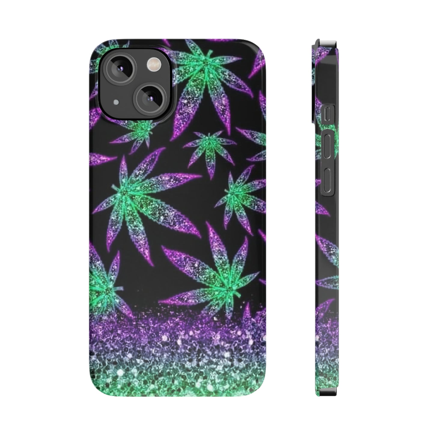 Marijuana Weed Leaf Glitter Slim Phone Case