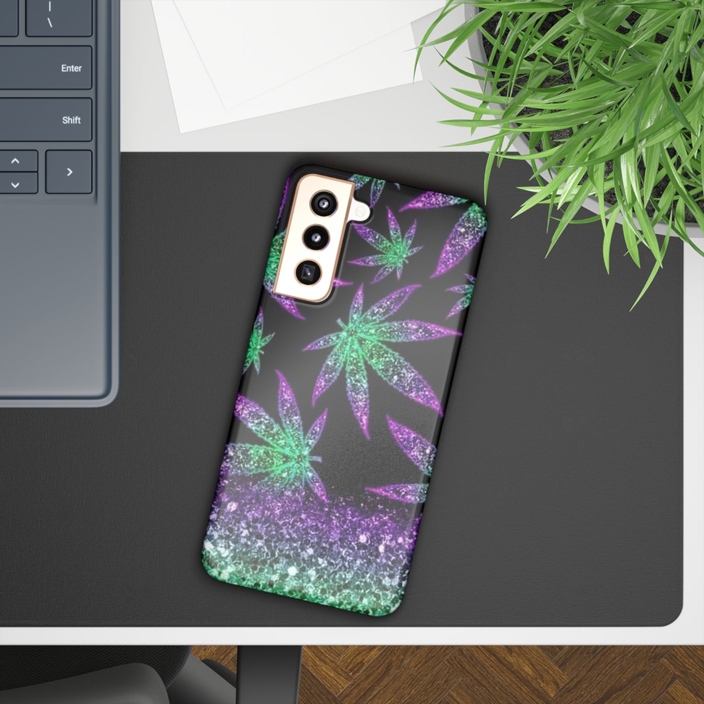 Marijuana Weed Leaf Glitter Slim Phone Case - Samsung