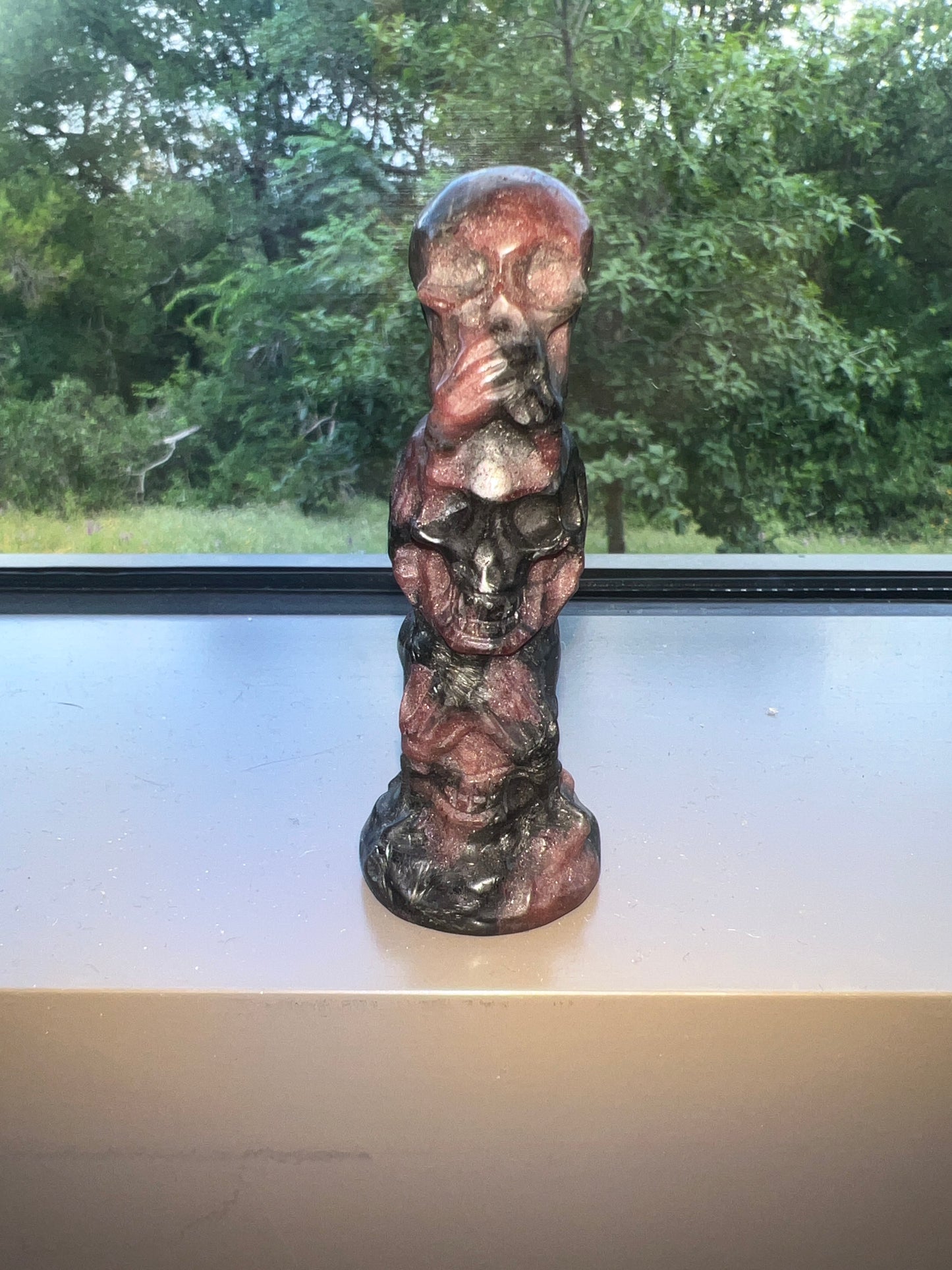 Garnet Hear No Evil, Speak No Evil, See No Evil Skull Carving