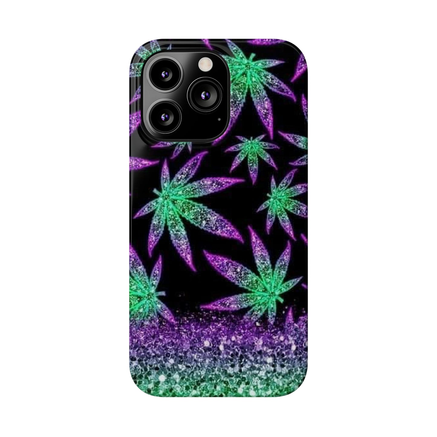 Marijuana Weed Leaf Glitter Slim Phone Case