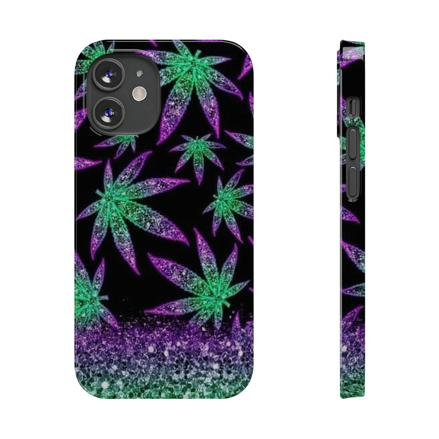 Marijuana Weed Leaf Glitter Slim Phone Case