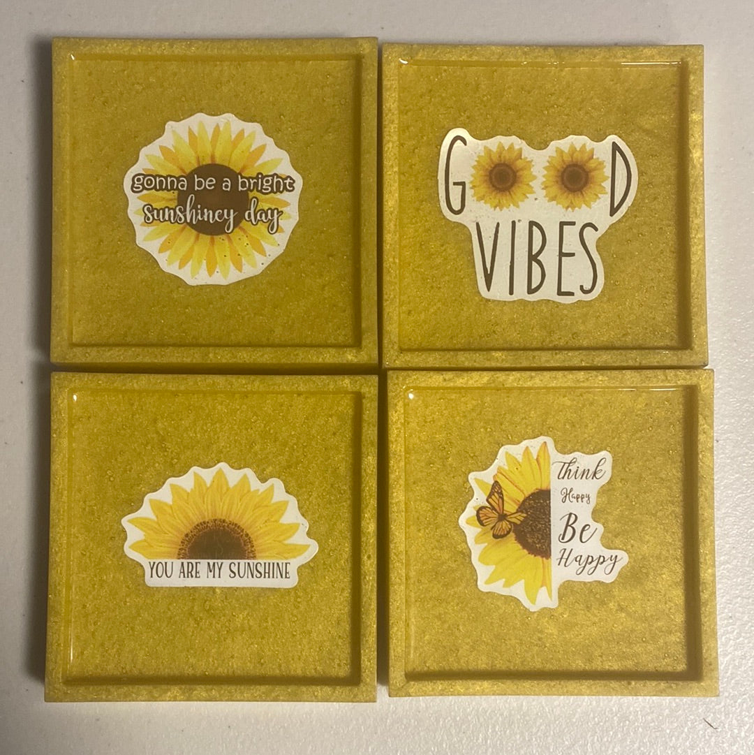 Sunflower Inspirational Handmade Resin Coasters