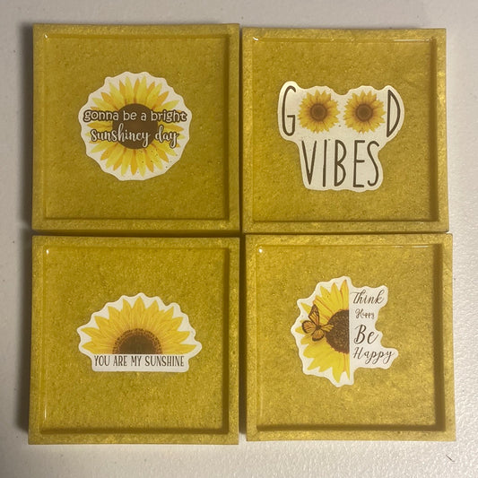 Sunflower Inspirational Handmade Resin Coasters