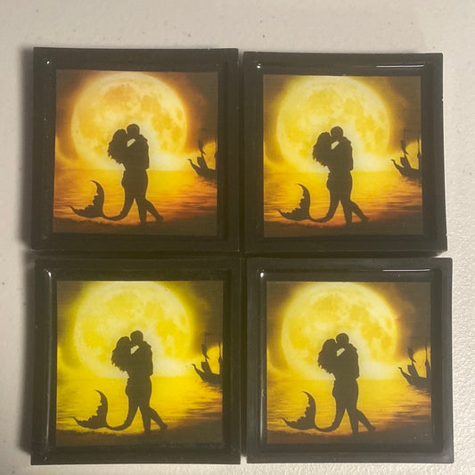 Pirate & His Mermaid Sunset Kiss Handmade Resin Coasters