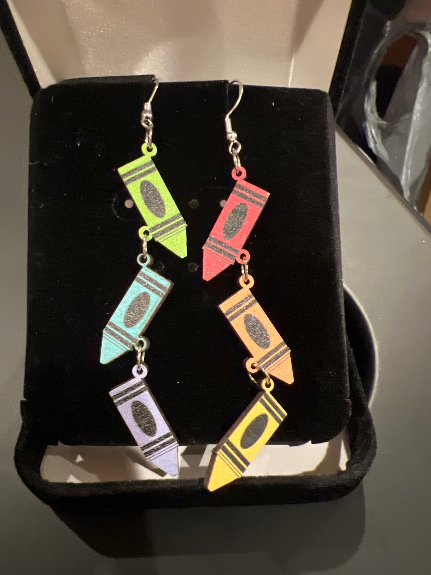 Rainbow Crayons Sterling Silver Dangle Earrings