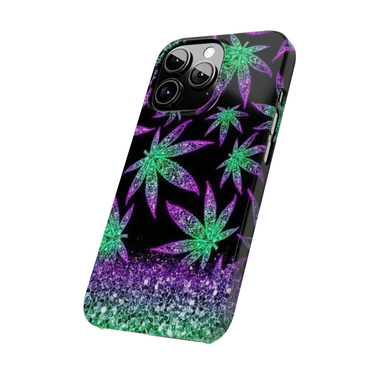 Marijuana Weed Leaf Glitter Slim Phone Case