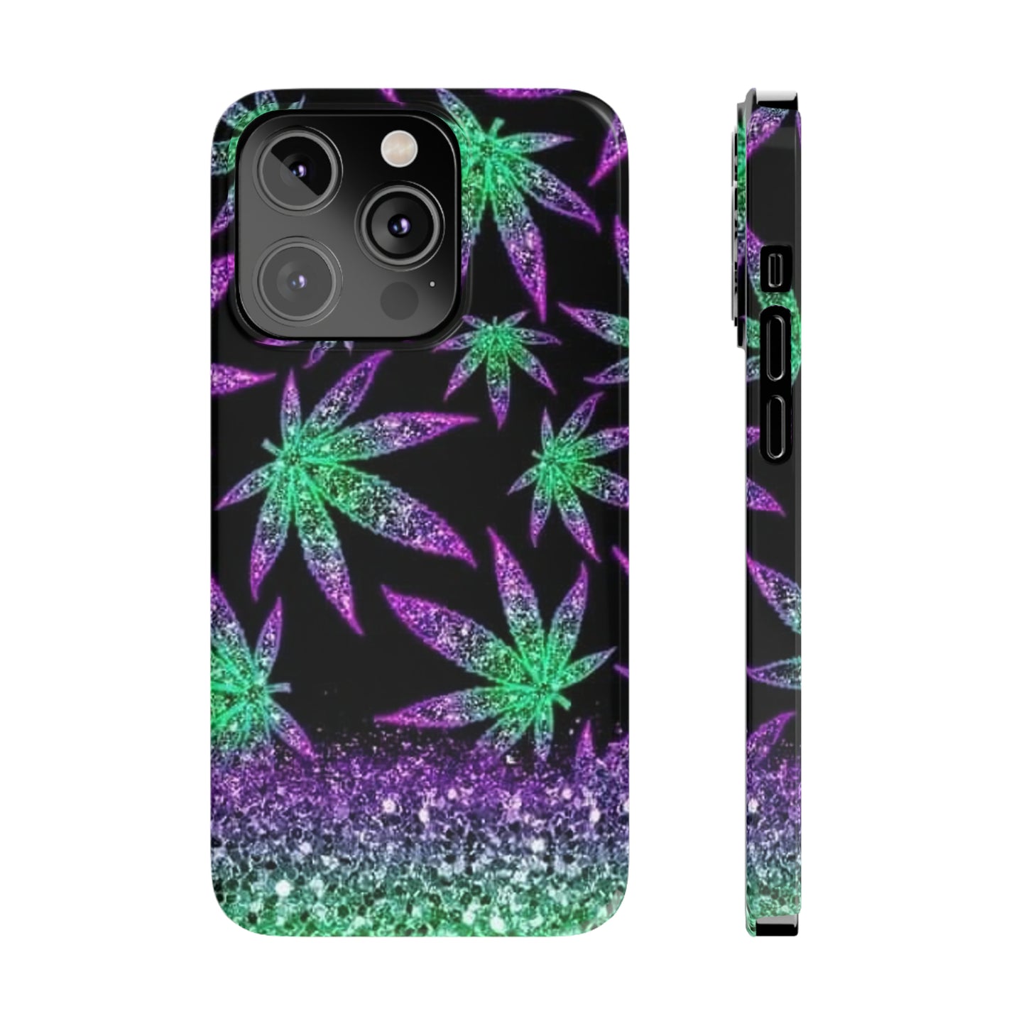 Marijuana Weed Leaf Glitter Slim Phone Case