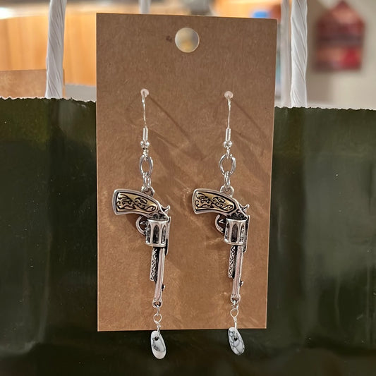 White Howlite Pistol Sterling Silver Earrings