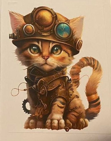 Steampunk Kittens aka “Agent Bean McMittens” Watercolor Waterproof Stickers