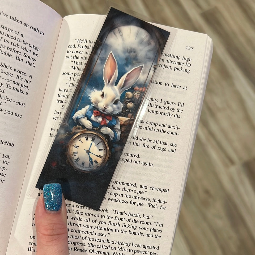 White Rabbit with Clock Bookmark