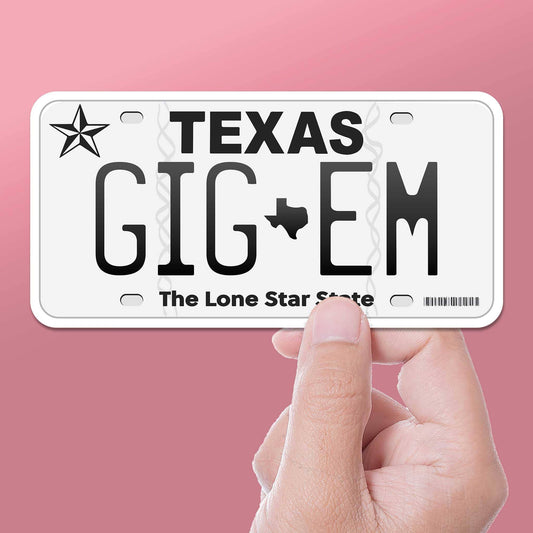 Gig Em Texas License Plate Sticker