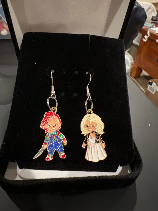 Chucky and His Bride Inspired Sterling Silver Dangle Earrings