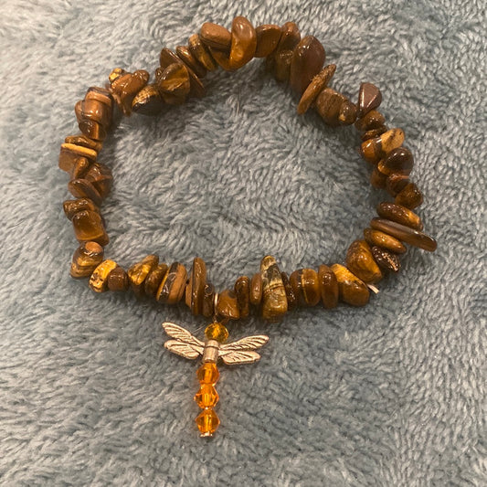 Tiger’s Eye Chip Dragonfly Charm Bracelet