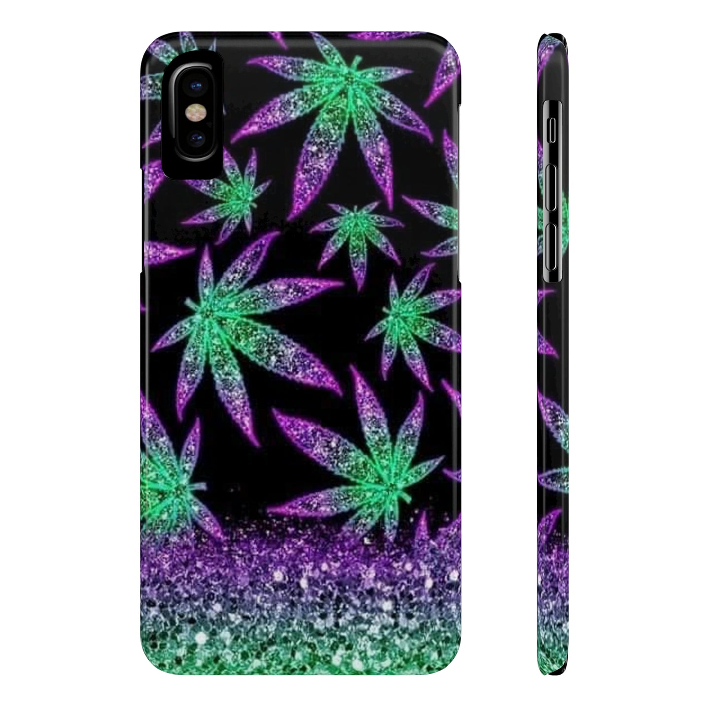 Marijuana Weed Leaf Glitter Slim Phone Case