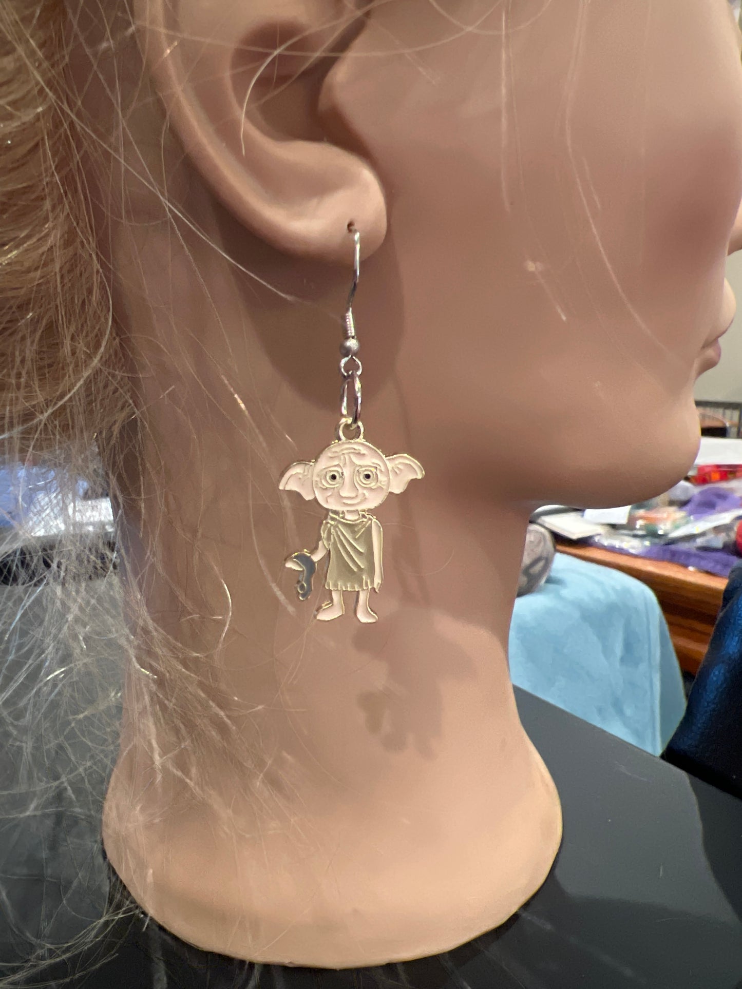 House Elf with Sock Sterling Silver Dangle Earrings