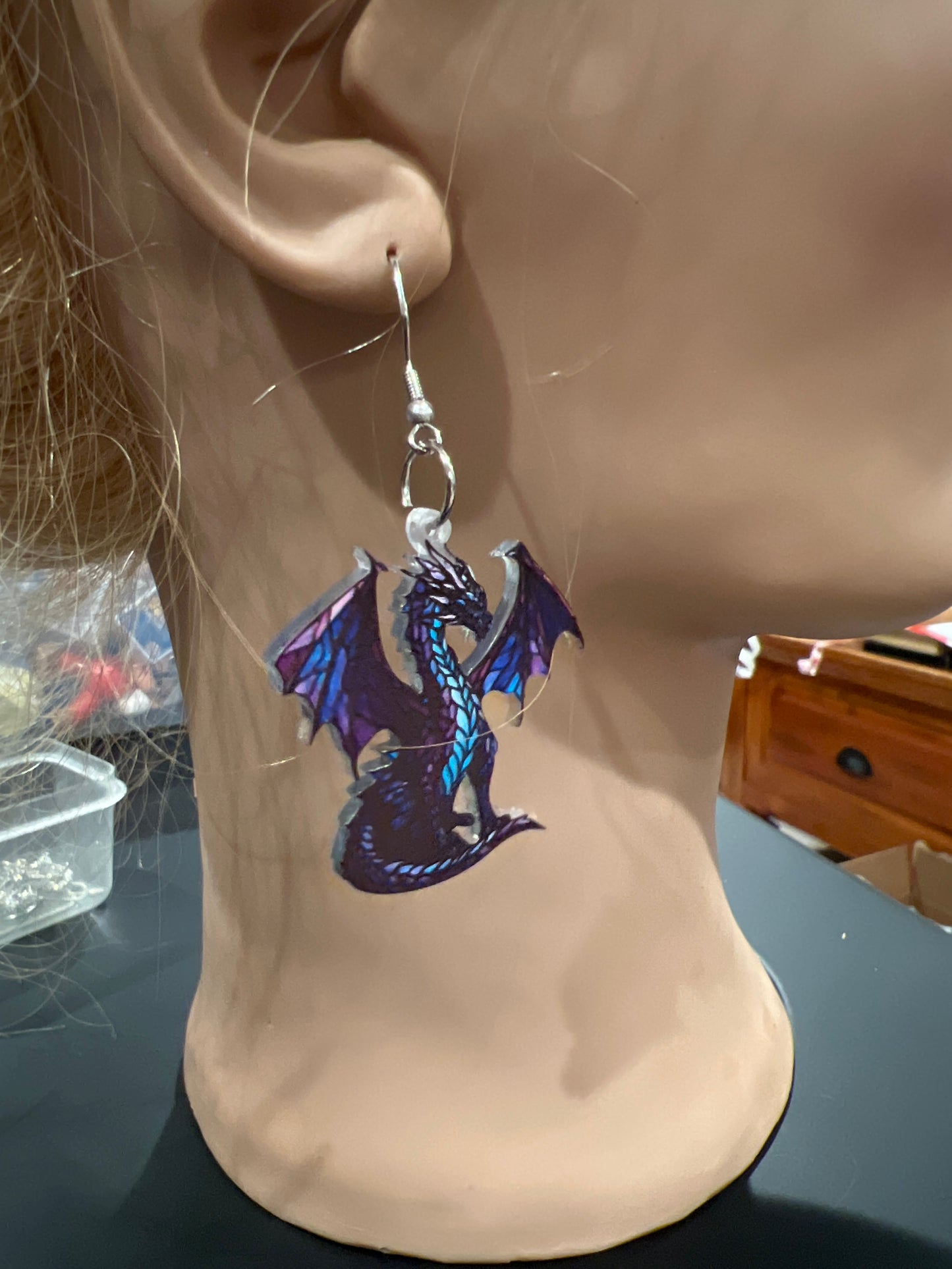 Blue and Purple Dragon Sterling Silver Dangle Earrings