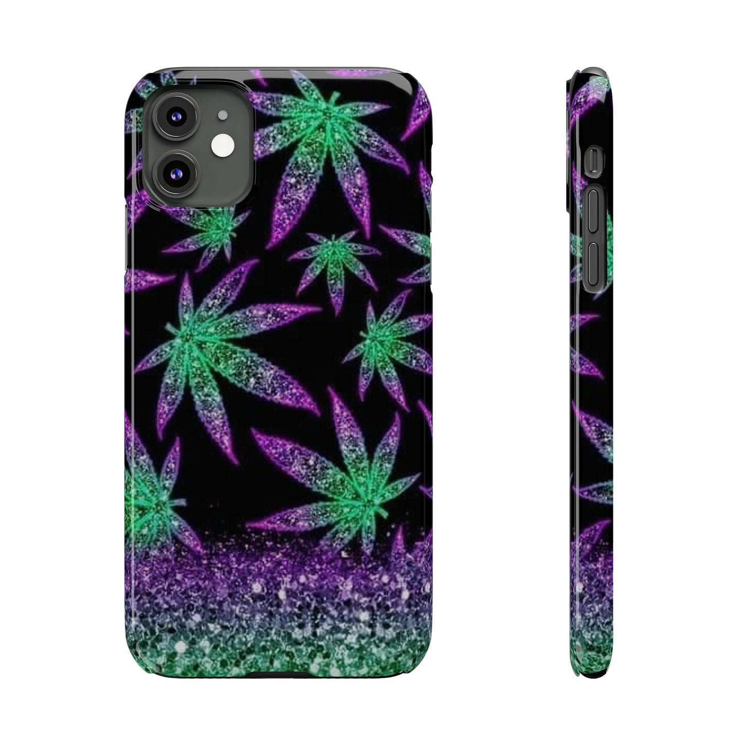 Marijuana Weed Leaf Glitter Slim Phone Case