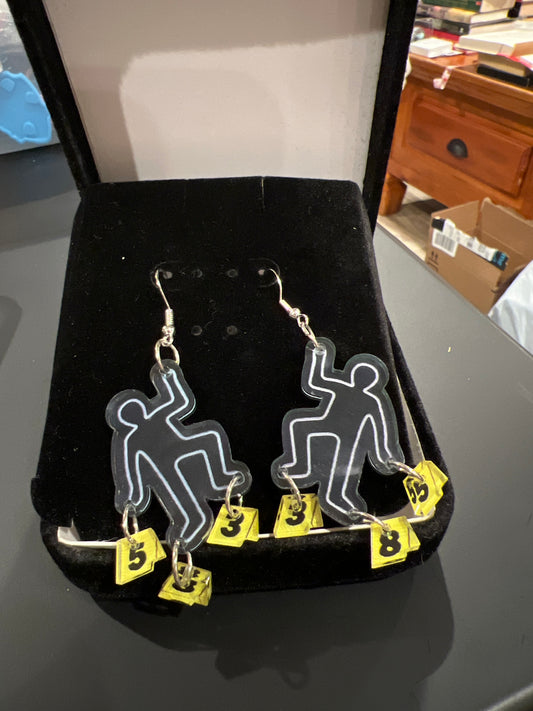 Murder Outline Sterling Silver Dangle Earrings