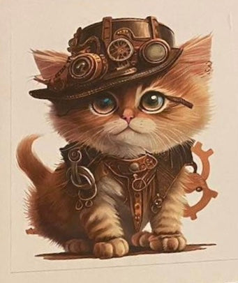 Steampunk Kittens aka “Agent Bean McMittens” Watercolor Waterproof Stickers