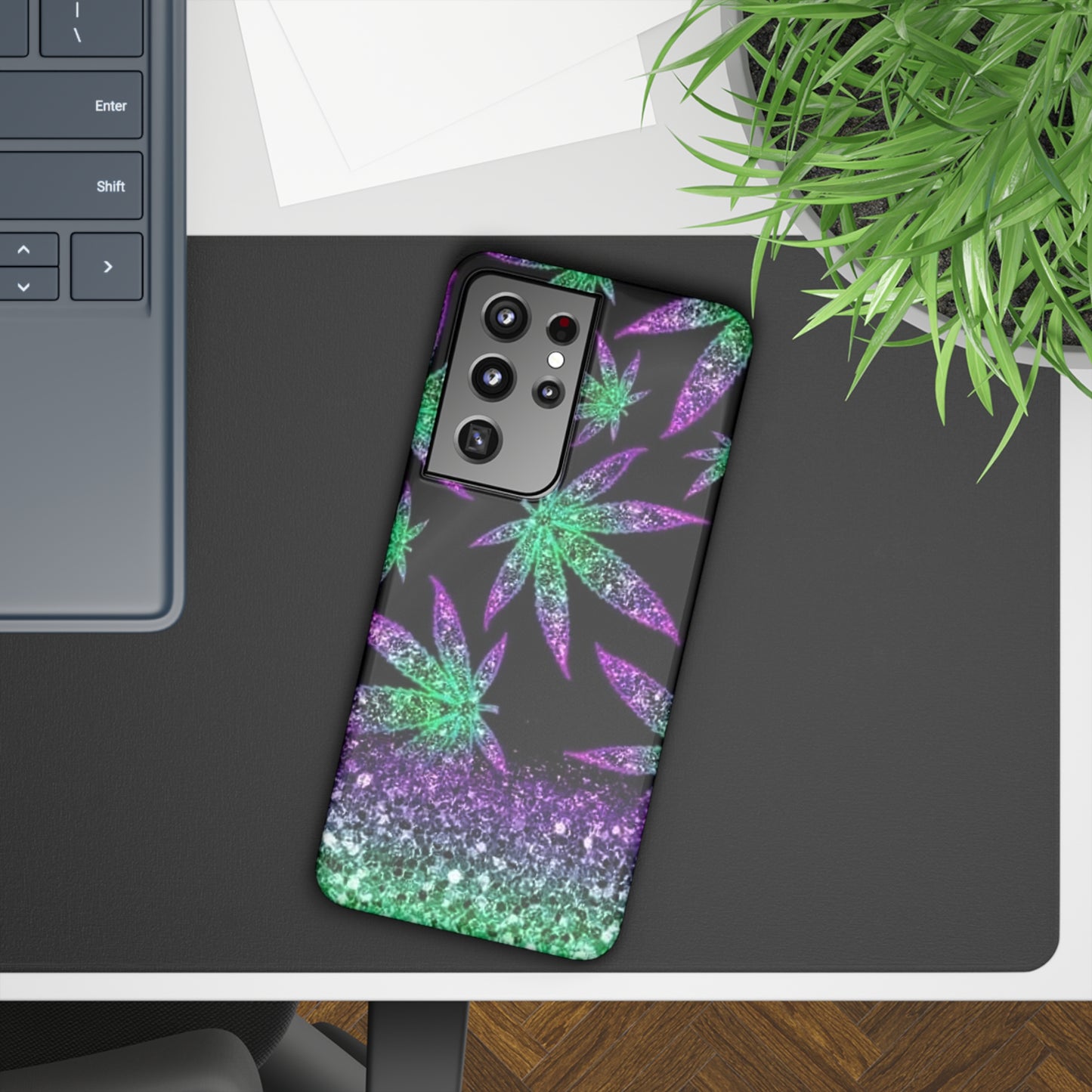 Marijuana Weed Leaf Glitter Slim Phone Case - Samsung