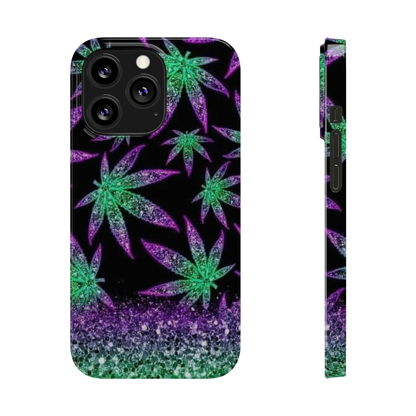 Marijuana Weed Leaf Glitter Slim Phone Case