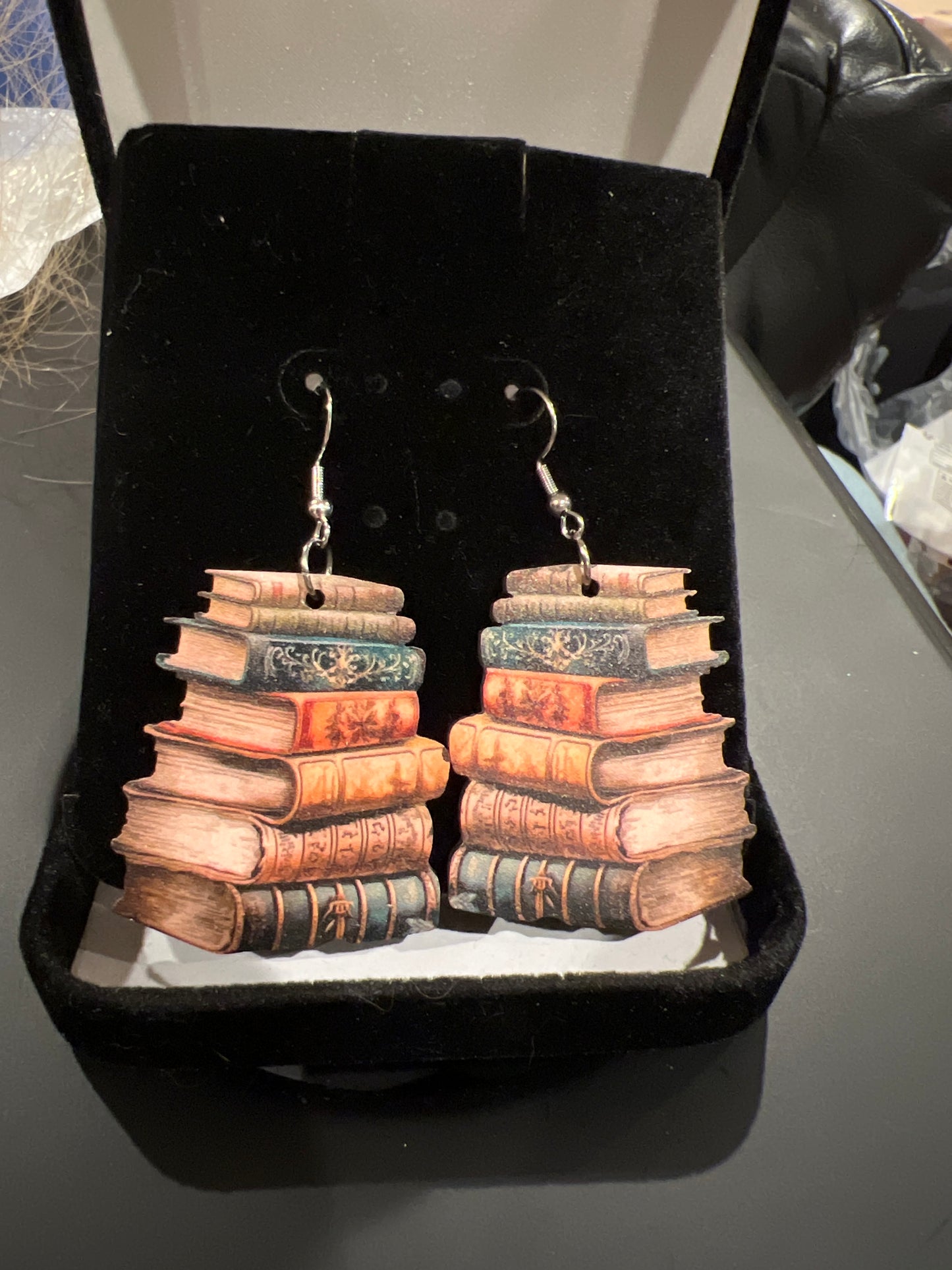 Rustic Stack of Books Sterling Silver Dangle Earrings