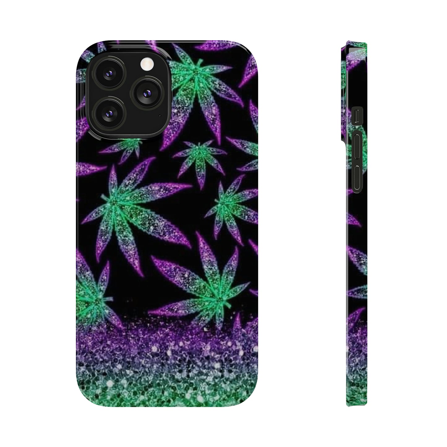 Marijuana Weed Leaf Glitter Slim Phone Case