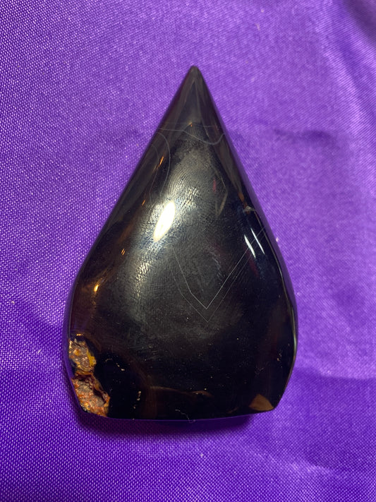 Black Obsidian Flat Teardrop Tower 3” with Natural Inclusions