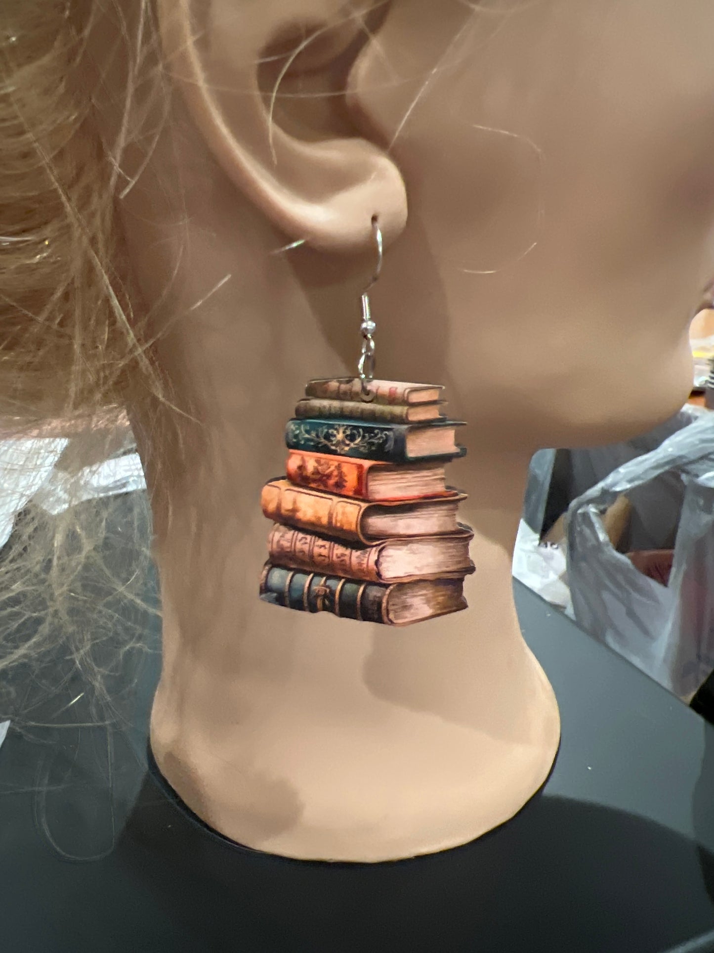 Rustic Stack of Books Sterling Silver Dangle Earrings